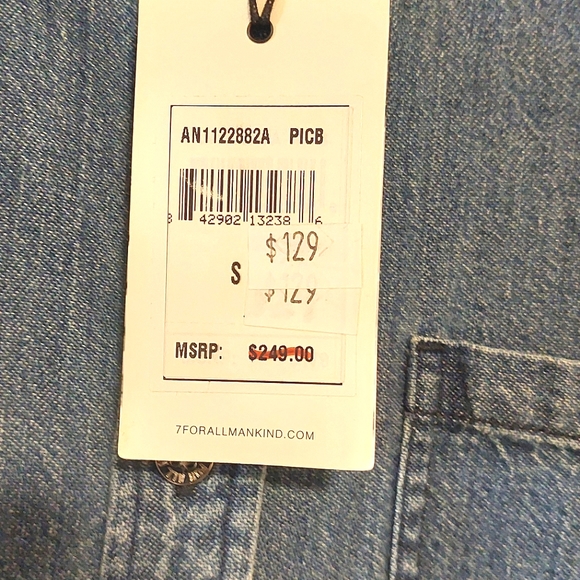 7 For All Man Kind Women's Flared Sleeve Button-Down Denim Shirt NWT Size S - Picture 9 of 12